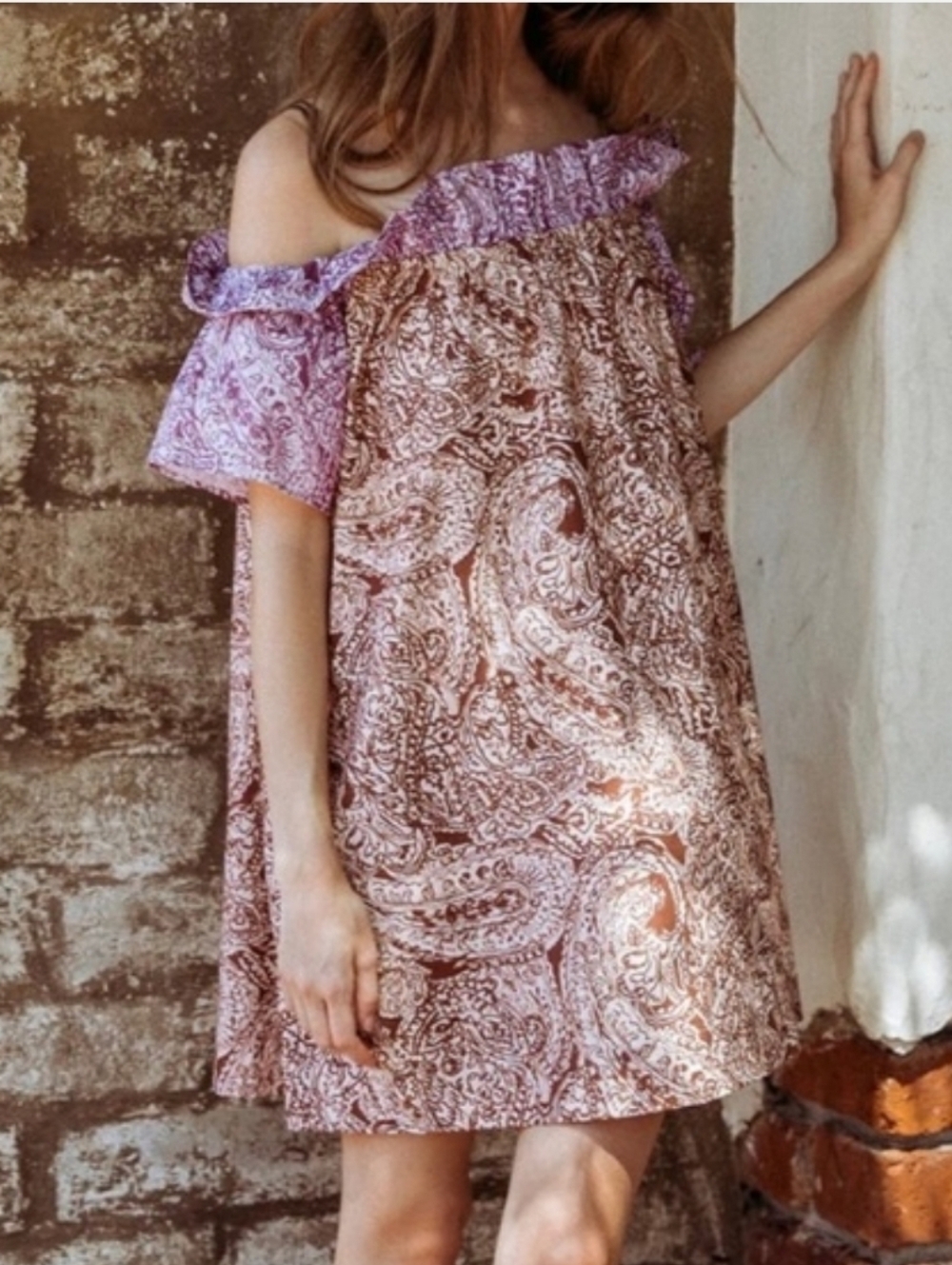 Free People Sophie Printed Off The Shoulder Paisley Cotton Dress NEW